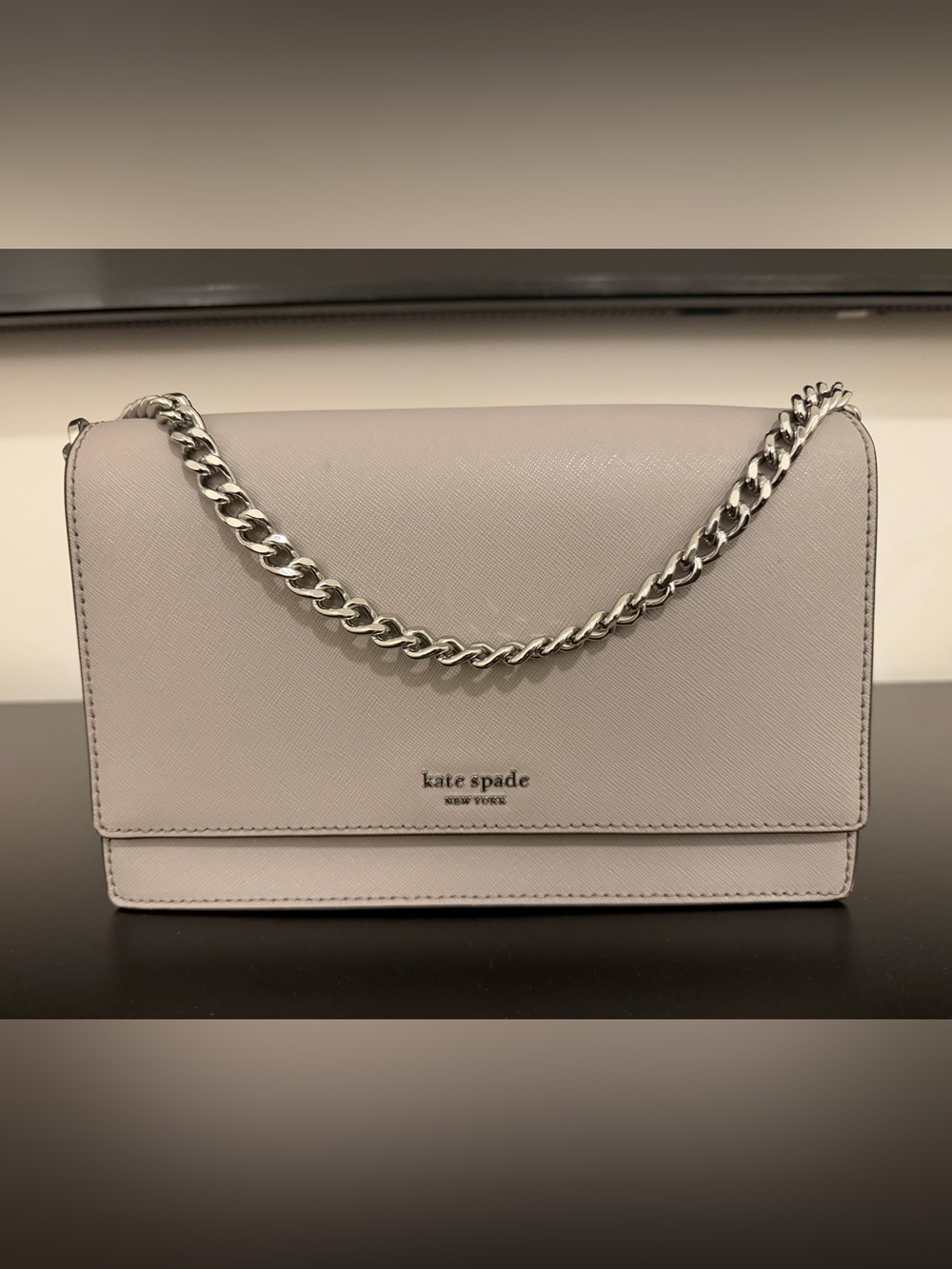 kate spade Light Gray Leather Chain Crossbody Bag + Matching Wallet